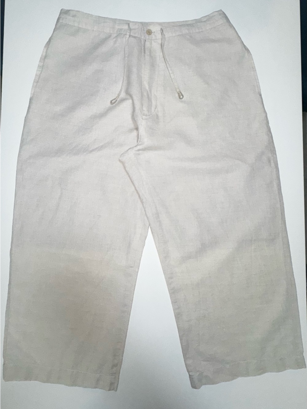 Syllables woman’s Linen Cotton pants Beige Drawstring Pockets Straight, L